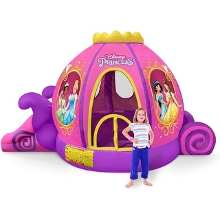 Disney Princess Carriage Inflatable Pink Bounce House with Slide and Ball Pit, Indoor Outdoor Bouncy Castle for Kids Ages 3-8