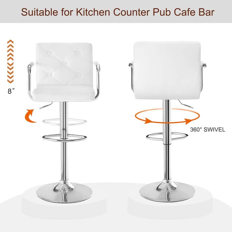 Javlergo Set of 4 Adjustable Bar Stools 37" to 45" Height 360° Swivel Diamond Tufted PU Back Armrests Counter BarStool