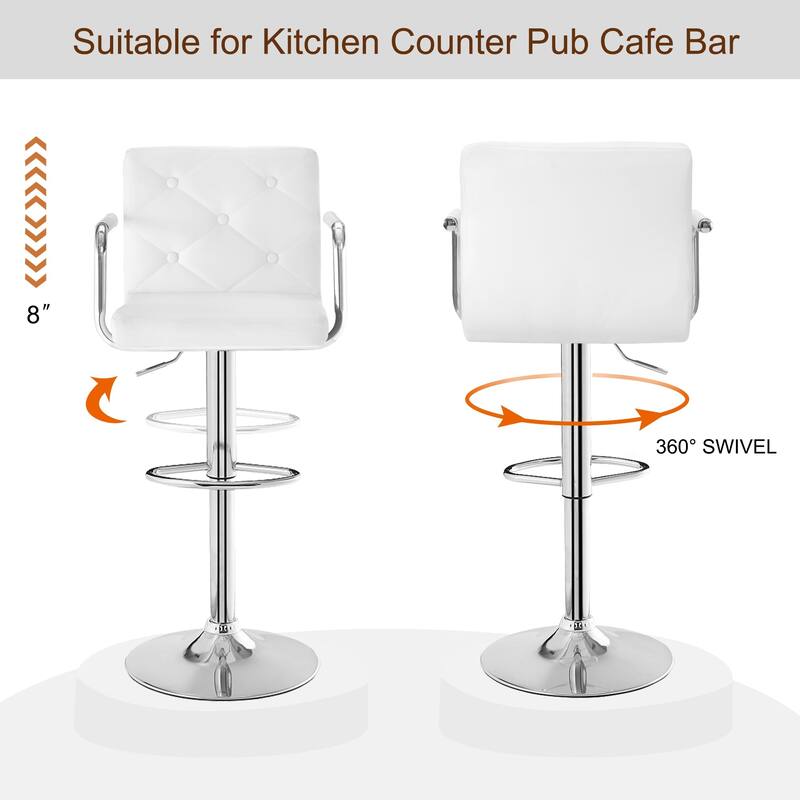 Javlergo Adjustable Height Swivel Bar Stools PU Leather with Back and Armrest, Set of 4 Barstools