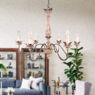 Belladepot 6-Light Distressed Wood Mid-Century Chandelier For Kitchen Island Lighting French Country Style - Disressed Wood