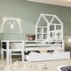 preview thumbnail 3 of 5, Twin Size House Bed with Ladder and Storage Drawers for Kid Bedroom,Solid Wood Platfrom Bedframe with 2 Blackboard , White