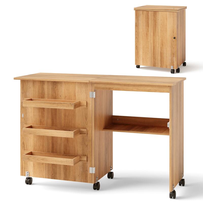 Gymax Folding Sewing Craft Table Shelf Storage Cabinet Home Furniture
