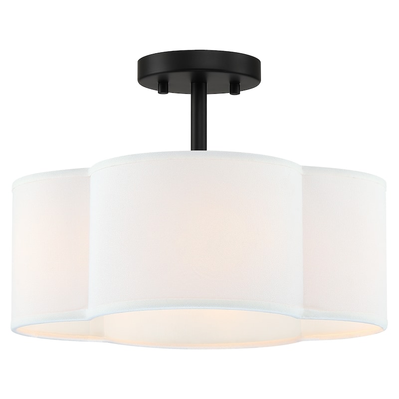 4-Light Black Semi-Flush Mount Light with White Scallop Shade - 14 in. W