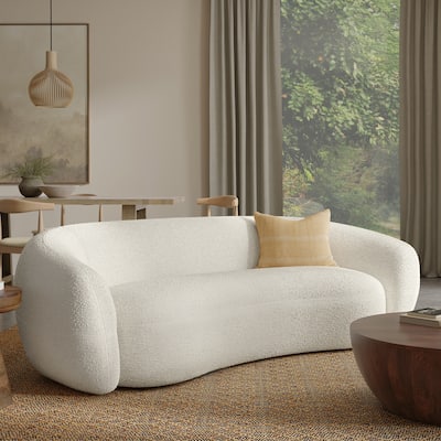 WYNDENHALL Cara 89 inch Wide Contemporary Sofa in Vanilla Cream Boucle Performance Fabric