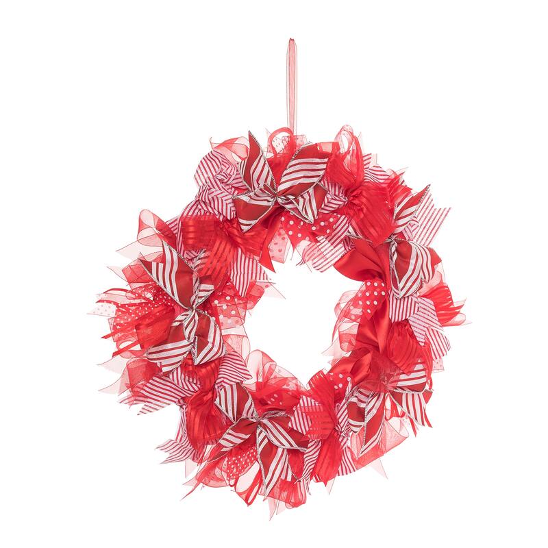 Transpac Foam 19.69 in. Red Christmas Peppermint Ribbon Wreath