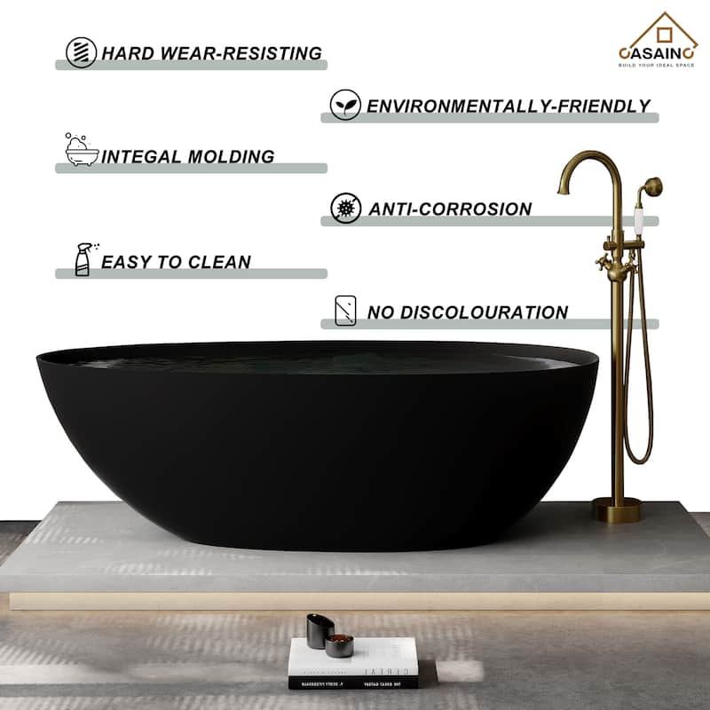 67" Solid Surface Freestanding Bathtub in Matte White/Black/Grey