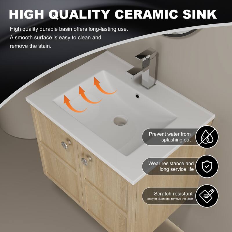 GDFStudio - Cairo Modern Wall-Mounted Bathroom Vanity Set with Scratch-Resistant Resin Sink & Soft Close Doors