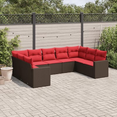 vidaXL Patio Sofa Set with Cushions Outdoor Conversation Furniture Poly Rattan - 25.8" x 24.4" x 27.2"