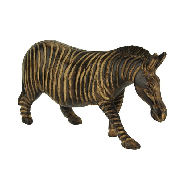 Hand Carved Wood Burned Finish Zebra Statue - 4.75 X 7.75 X 2.25 inches