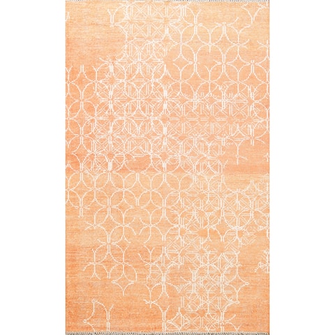 Distressed Modern Oriental Wool Area Rug Hand-knotted Carpet - 5'8" x 7'11"