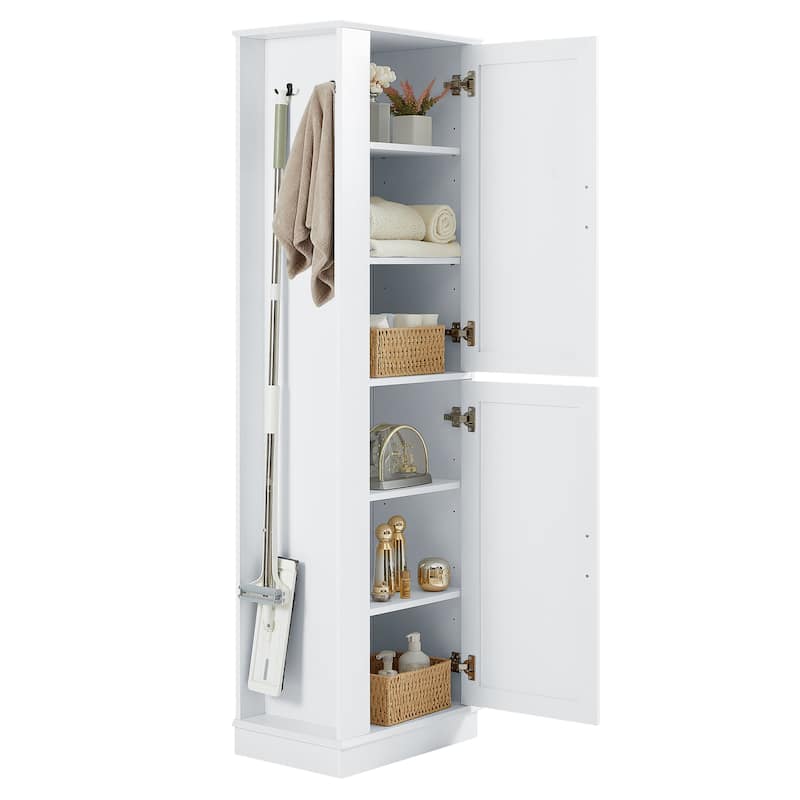 Roomfitters Tall Bathroom Cabinet with Hook Adjustable Shelf and Freestanding Painted MDF Design