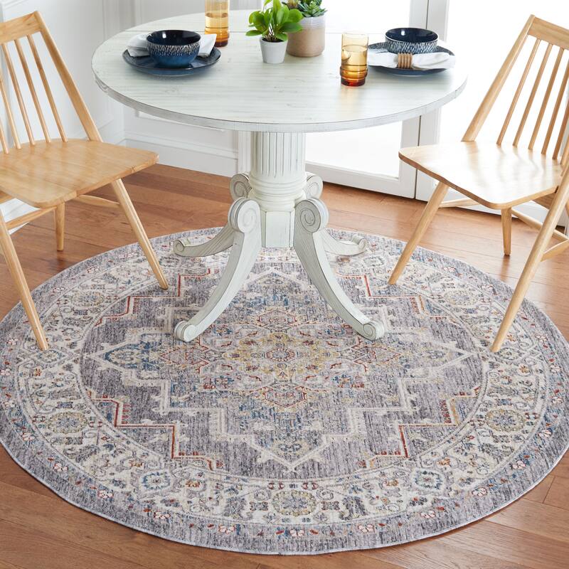 SAFAVIEH, Olympia Desdemona Abstract Rug - 6' Round - Dark Grey/Beige