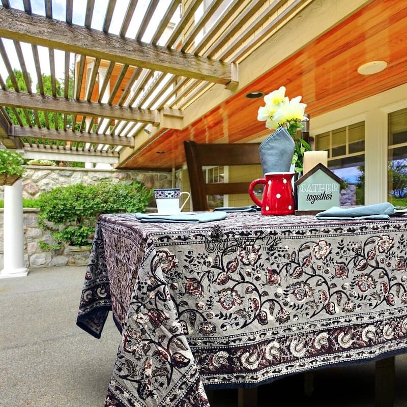 Earthen Vintage Floral Block Print Cotton Tablecloth Collection