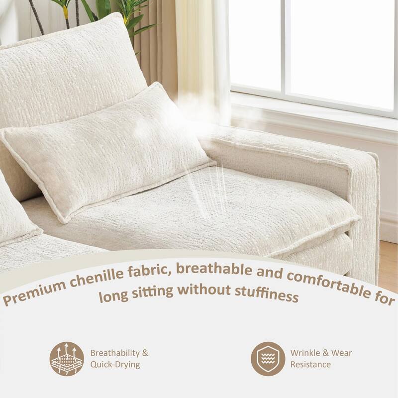 Cloud Chenille L-shaped Sectional Sofa, Deep Seat Couch with Thick Cushions, Movable Ottoman and Waist Pillows for Living Room