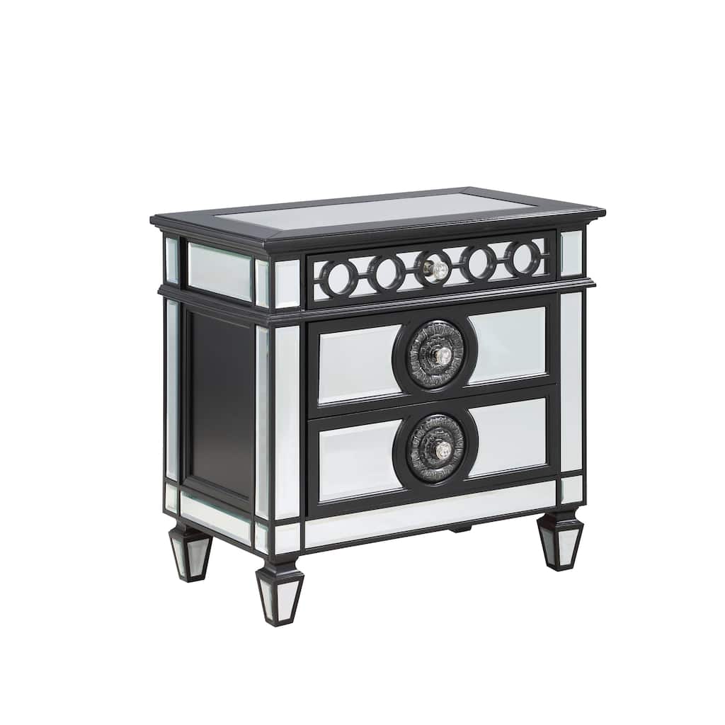 Solid Wood 3-Drawer Mirrored Nightstand