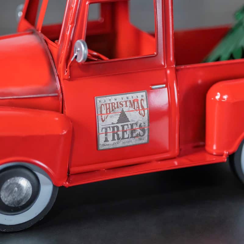 Small Multi-Seasonal Iron Pickup Truck in Glossy Red - 7"L. X 3.5"W. X 7"H