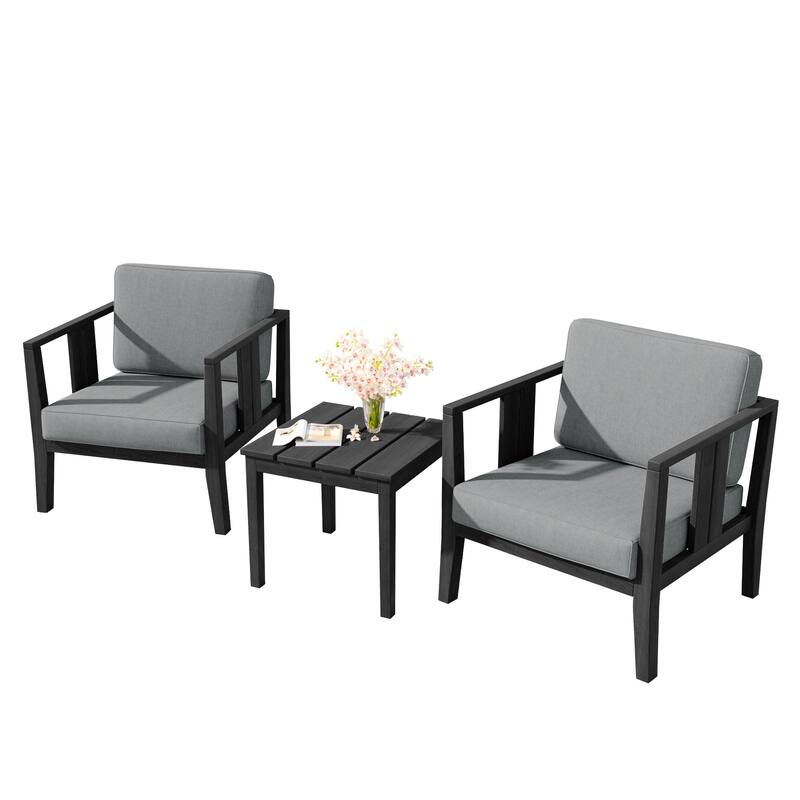 Teak Wood Upholstery Water-resistant Outdoor Armchair and Side Table Set (Set of 3)