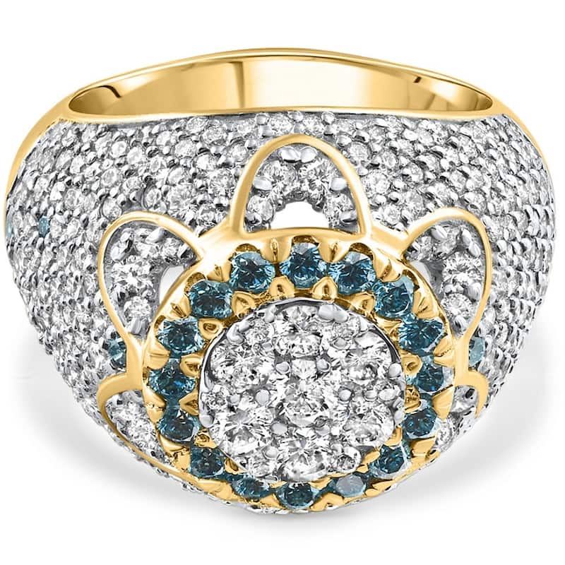 4.64Ct Blue & White Diamond Men's Pinky Ring Yellow Gold Lab Grown Hip Hop