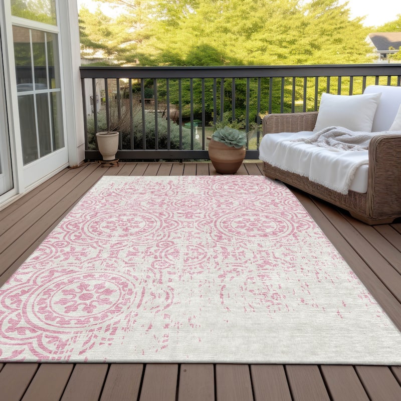 Machine Washable Indoor/ Outdoor Chantille Suzani Vintage Rug - Pink - 10' x 14'