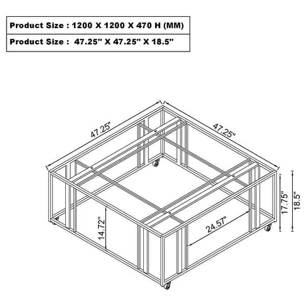 dimension image slide 2 of 3, Adri Rectangular Glass Top Metal Frame Coffee Table