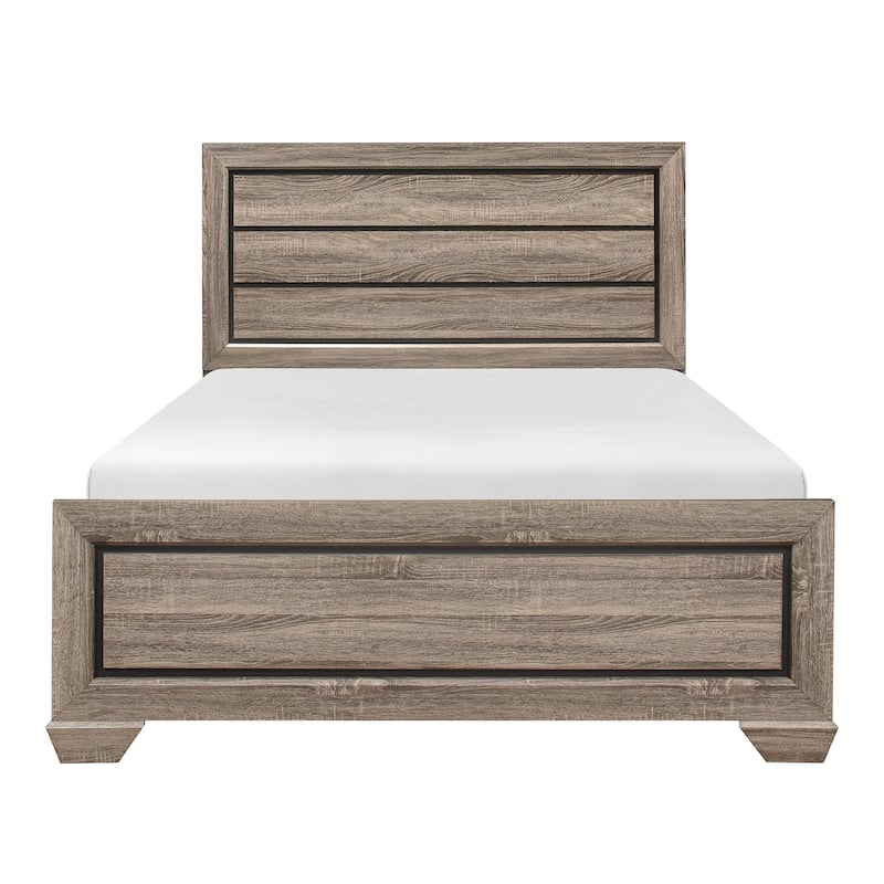 Queen Size Bed with Natural Finish, Dark Under-Paneling, and Contemporary Design