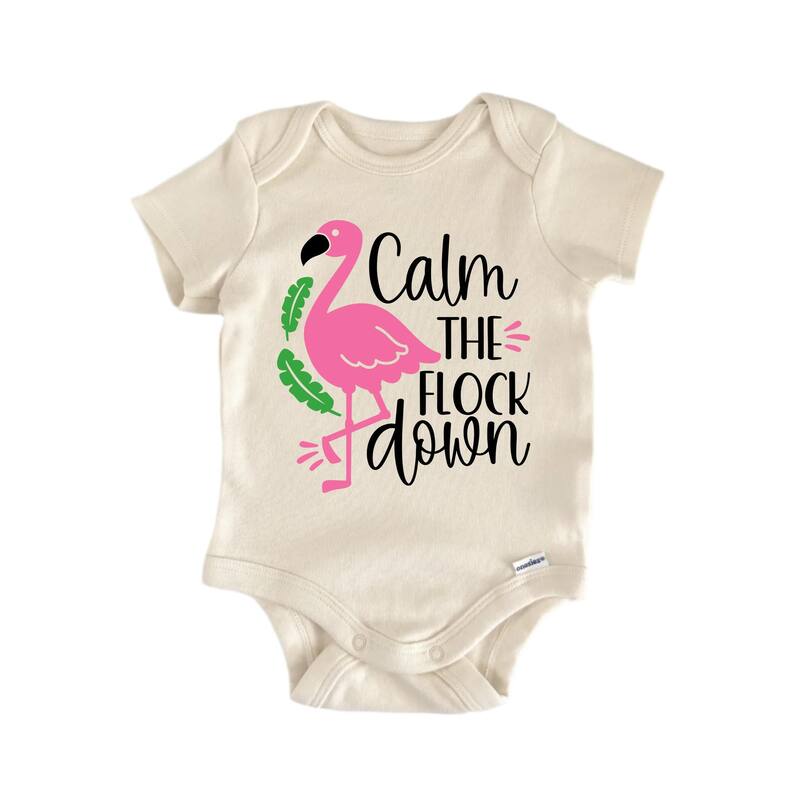 Calm Flock Down Flamingo - Baby Boy Girl Clothes Infant Bodysuit Funny Cute - Pink - 0-3M