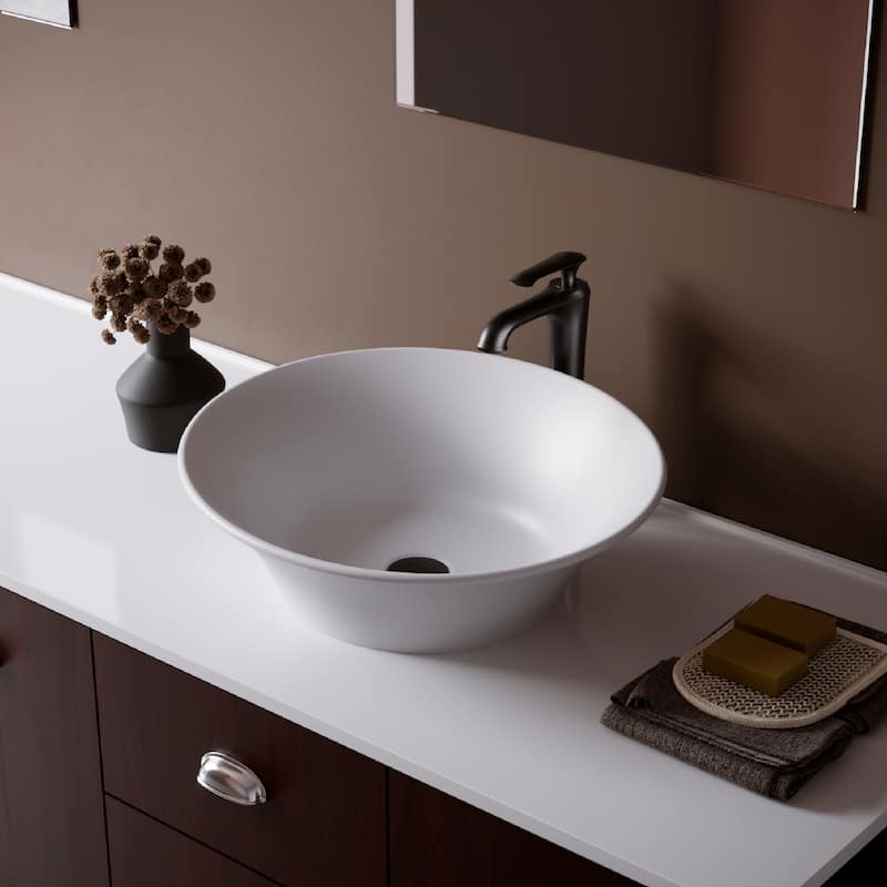 Karran Quattro Vibrant Matte White Acrylic 21 in. Oval Bathrom Vessel Sink