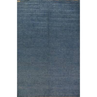 Modern Gabbeh Area Rug Hand-Knotted Oriental Blue Wool Carpet - 6'7" x 9'10"