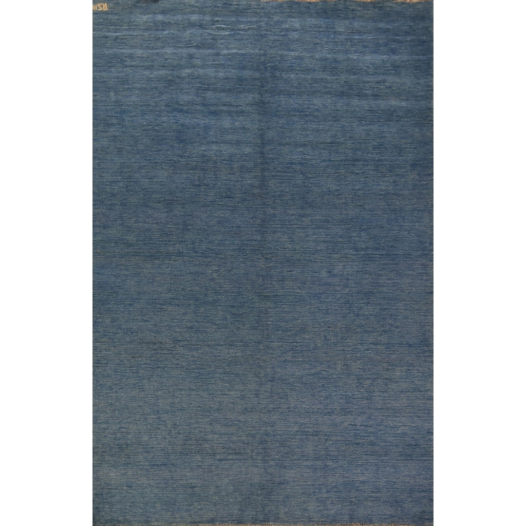 Modern Gabbeh Area Rug Hand-Knotted Oriental Blue Wool Carpet - 6'7" x 9'10"