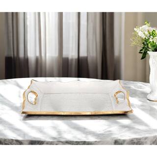 HomeRoots 11" Clear And Gold Seeded Glass Serving Tray With Handles