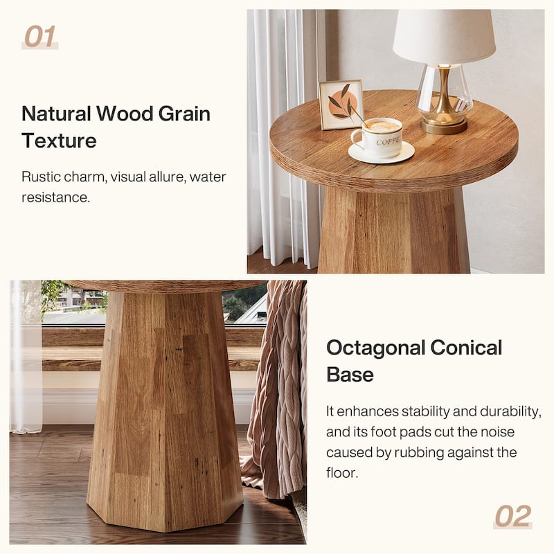 Round End Table, Wooden Couch Side Table, Nightstand Accent Furniture for Living Room, Bedroom