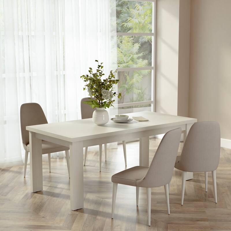 Rectangular Dining Table 75 Inch - White Finish Table with Seating for 6 to 8 People - 35.4