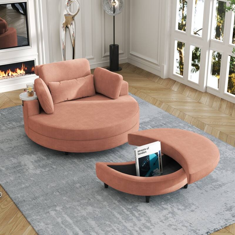 51“ beige corduroy sofa Circular lounge chair