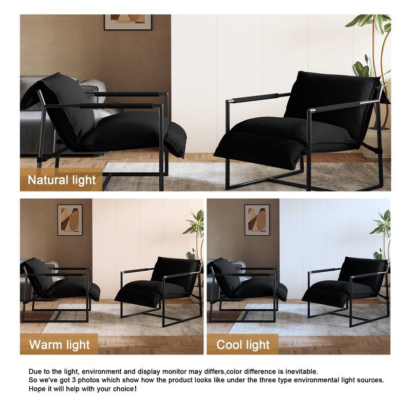 Mid-century Metal Sling Armchair with Lengthen Upholstered Set of 2