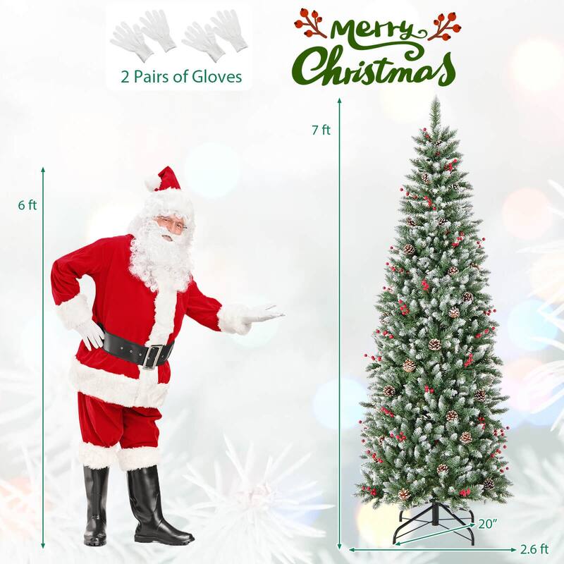 Costway 7 FT Pre-Lit Artificial Christmas Tree with 818 Snowy Branch - 7FT