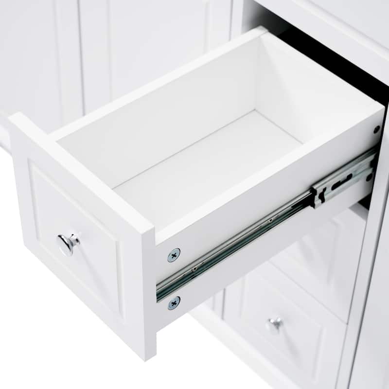 Roomfitters 58" Double Bathroom Vanity Cabinet Only (No Sink), 3 Drawers and 4 Doors with Customizable Interior Shelving, White