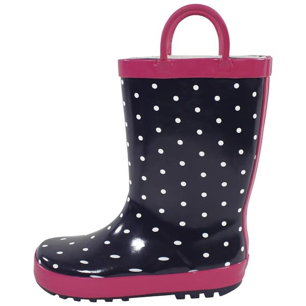 slide 1 of 1, Hudson Baby Rain Boots, Navy Dots Pink 13 - Medium - Navy Dots Pink