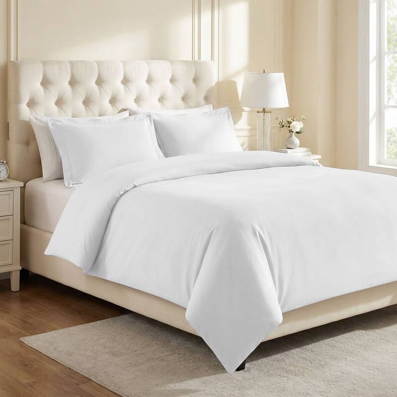 Superior Wrinkle Resistant Cotton Blend Duvet Cover Set - White - Queen