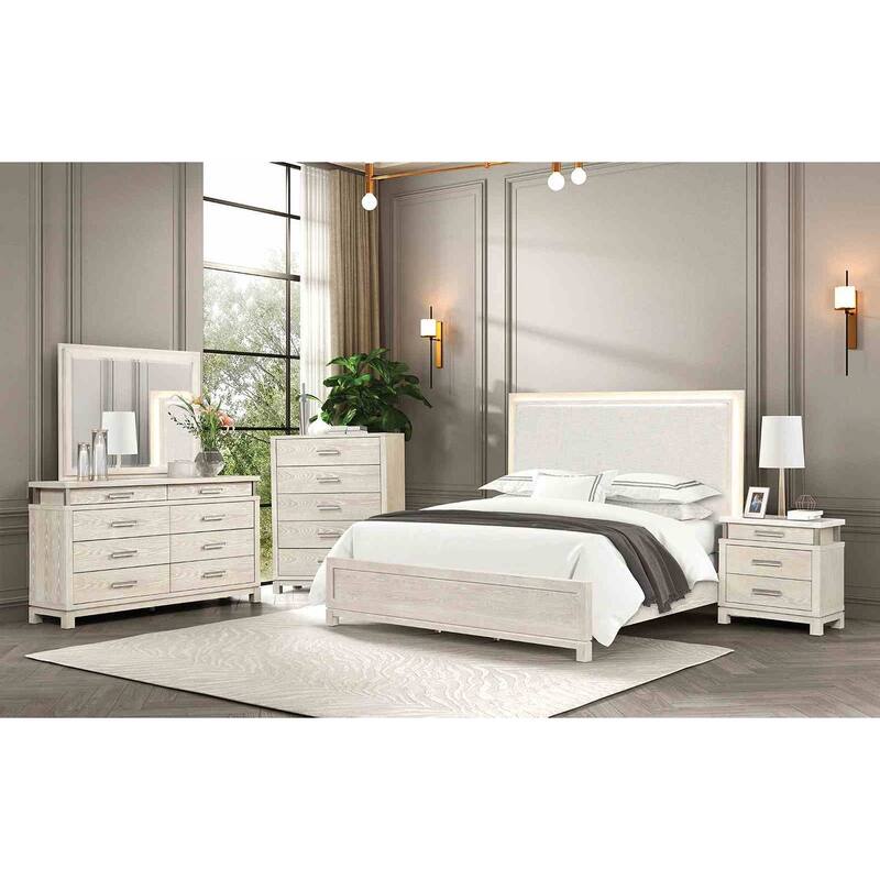 Transitional Weathered Gray Finish Bedroom Set Bed Nightstand Mirror Dresser Chest