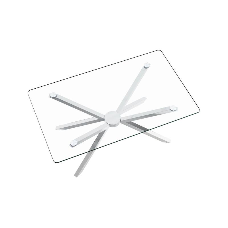 39.37" Rectangular Clear Tempered Glass Coffee Table,Stylish Design with silver Metal Legs, Coffee Table