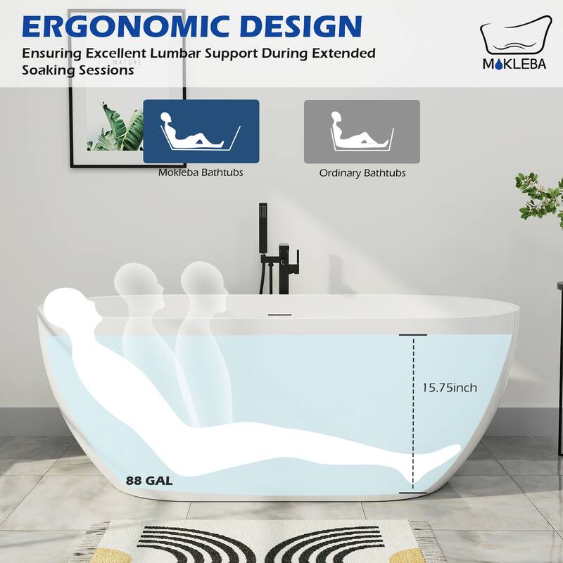 70 in. Acrylic Flatbottom Non-Whirlpool Bathtub Freestanding Soaking Center Drain in White