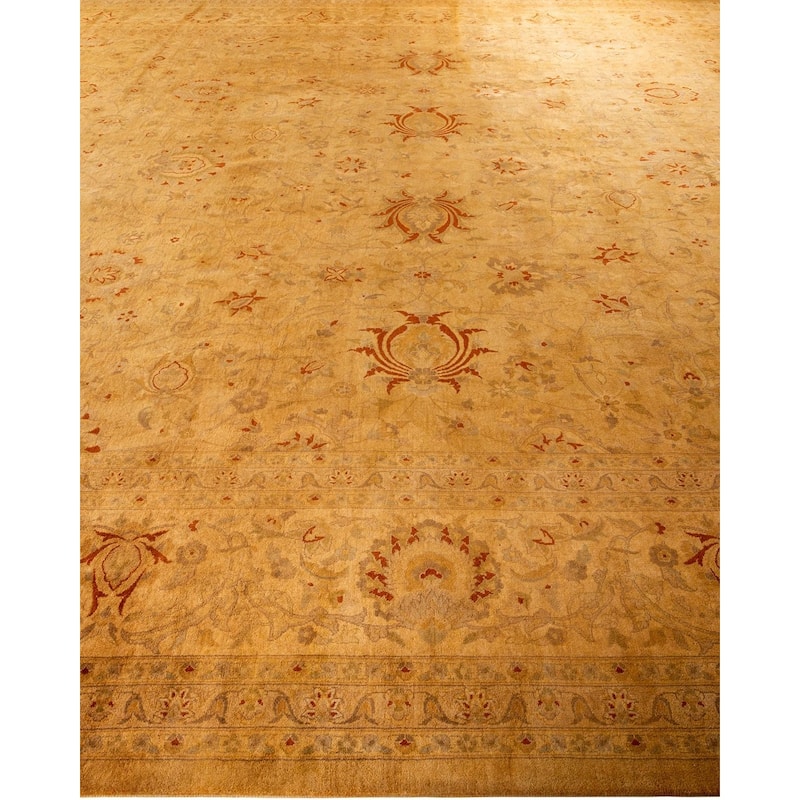 Overton Handknotted Wool Vintage Inspired Contemporary Overdyed Yellow Area Rug - 18' 2" x 12' 1"