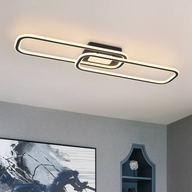 Dimmable LED Dual Oval Ring Long Semi Flush Mount Light 41in - Black