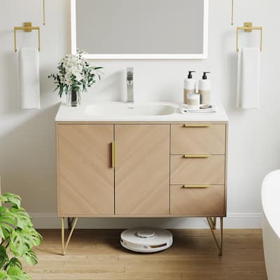 39in Light Walnut Freestanding Bathroom Vanity