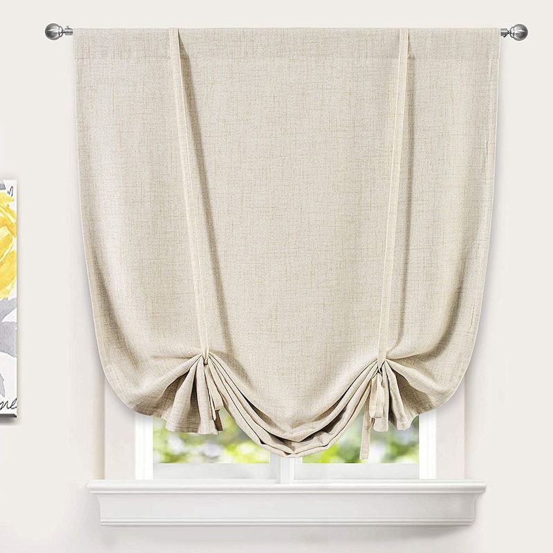 DriftAway Blackout Linen Textured Solid Basic Room Darkening Thermal Insulated Tie Up - 45"width x 63"length - Beige