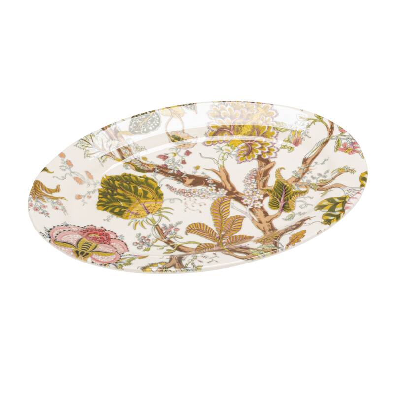 Printed Stoneware Platter with Botanicals - 13.75"L x 9.75"W x 1.13"H