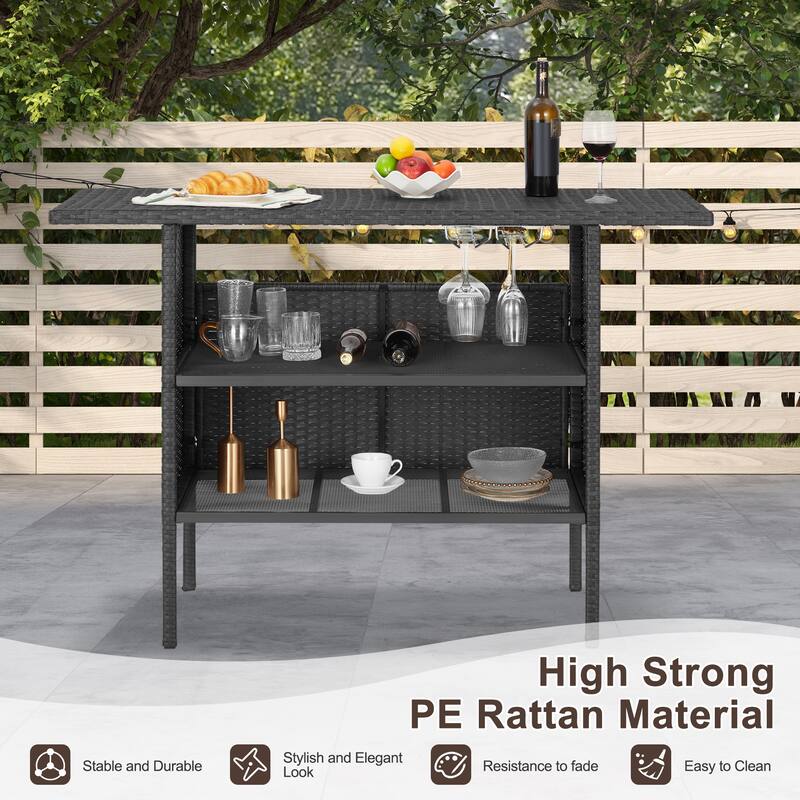 AVAWING Patio PE Wicker Bar Table Rattan Bar Counter Table