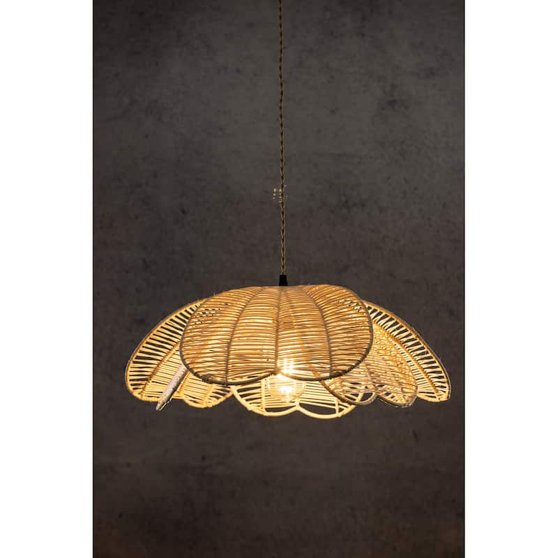 Boho Rattan Flower Pendant Light Coastal Hanging Fixture Light - 20" Wide