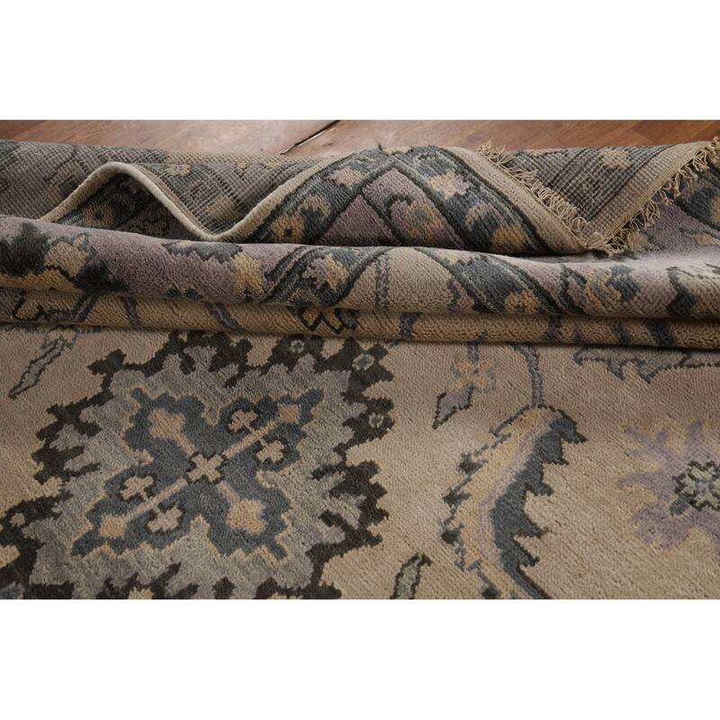 Oushak Indian Area Rug Handmade Beige Floral Wool Carpet - 9'0"x 11'7"