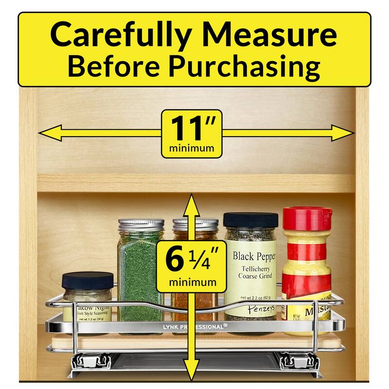 LYNK PROFESSIONAL® Élite™ Pull Out Spice Rack Organizer for Cabinet - 10-1/4 inch Wide - Lifetime Ltd Warranty, Wood